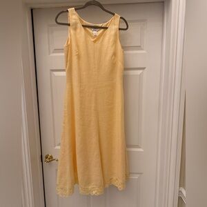 NWT Talbots 100% Irish Linen Battenberg Lace Midi Dress Yellow 8 Cottagecore